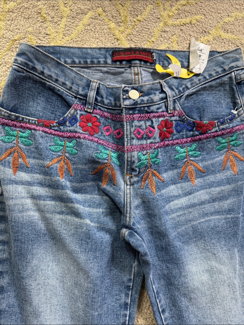 Claudia Rabello embroidered floral flare Brazilian jeans 42 NWT